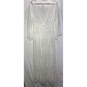 Ember Women's Medium White Sheer Lace Maxi Dress Robe Gown Boho